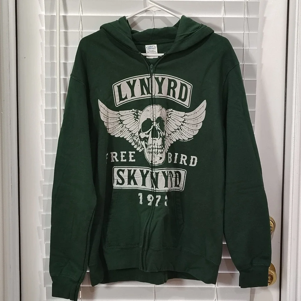 Lynyrd Skynyrd Hoodie Unisex LG Green Zip Free Bird Rock Band Grunge Streetwear